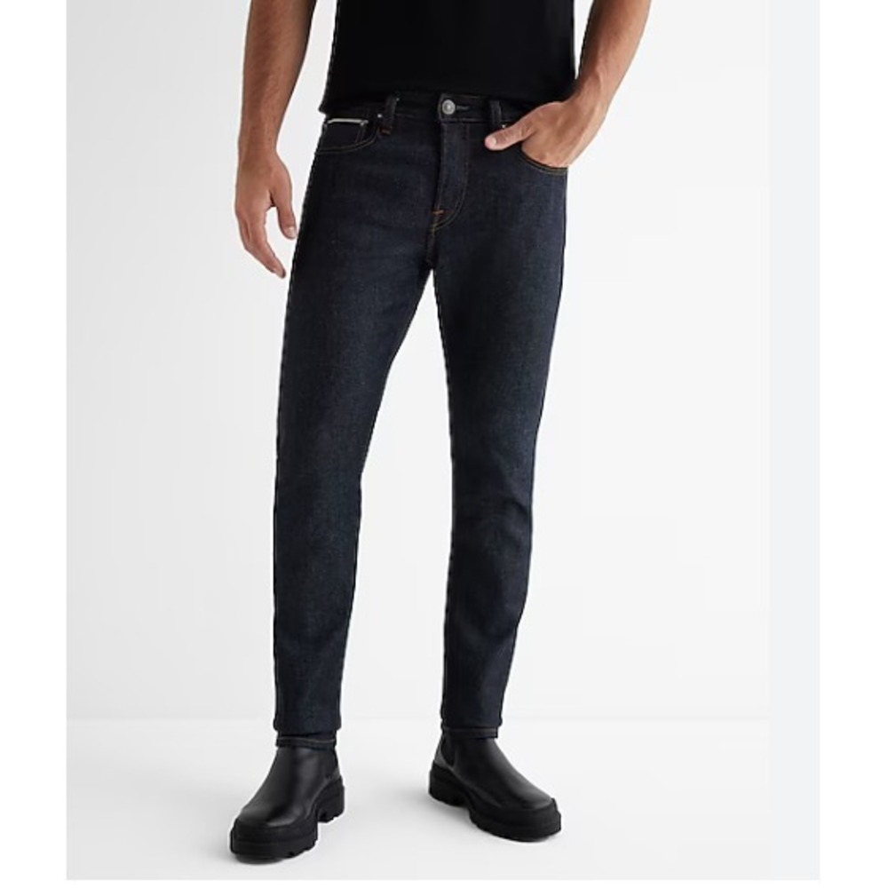 Express Selvedge Jeans Mens 30x32 Slim Fit Raw Rinse Stretch Denim Dark Wash